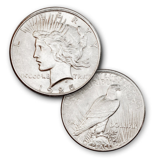 1925 Peace Dollar uncirculated representative image; random year 1922–1925